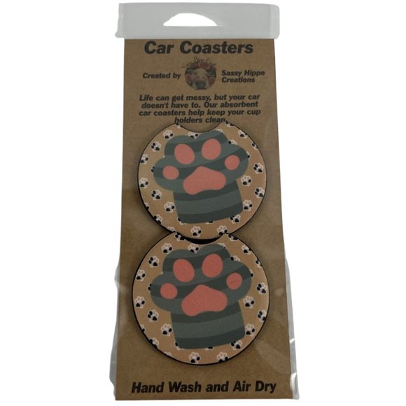 Car Coasters Cat Paw Cat Life Mom Lover Set of 2 Neoprene Absorbent Sassy Hippo - Picture 1 of 9